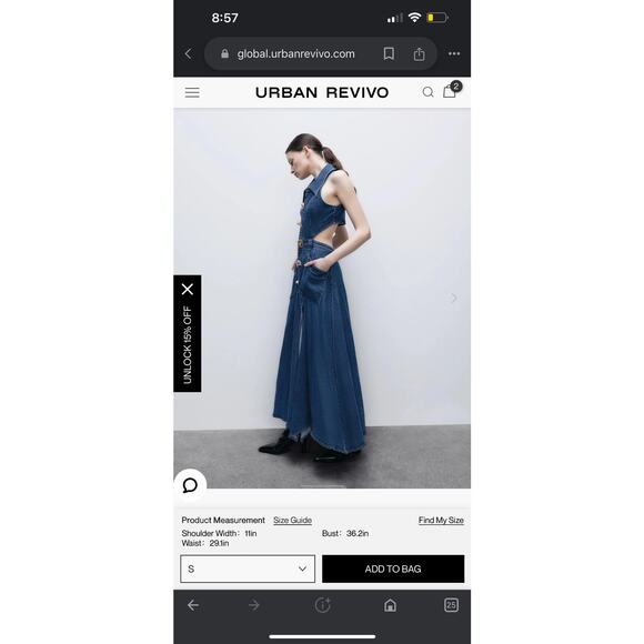 Urban Revivo Cut Out Stretchy Sleeveless Maxi Denim Dress US 10 NWT 1 Left - Picture 7 of 11